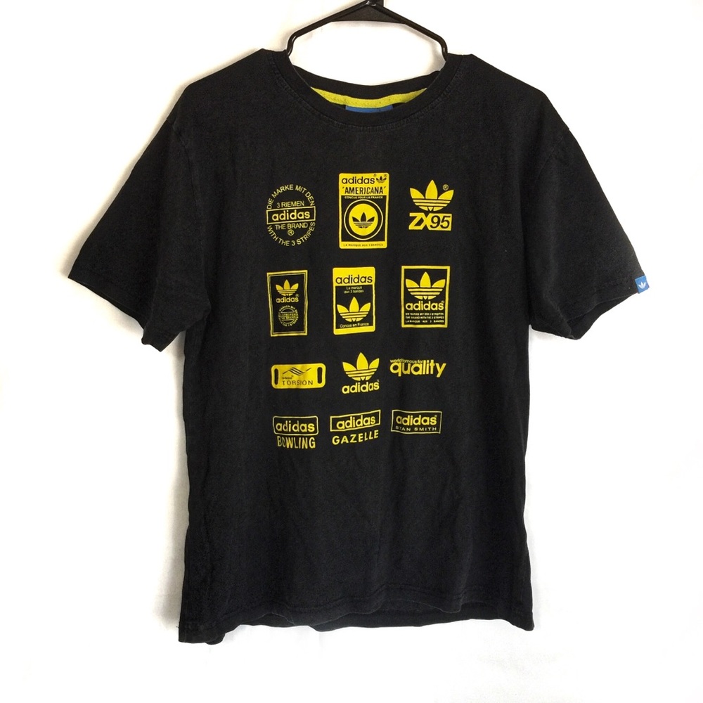 Adidas Black T Shirt Yellow Logos